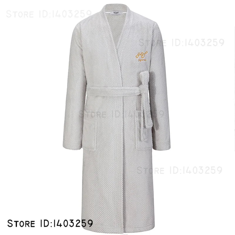 Plus Size 3XL Flannel Robe Kimono Bathrobe Gown Winter New Couple Sleepwear Home Clothes Loose Coral Fleece Nightwear Loungewear