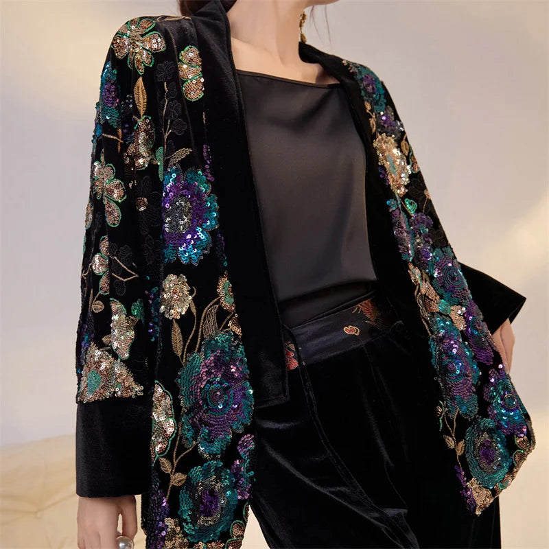 Luxury High-Quality Tang Clothes Jacket Traditional Chinese Qipao Top Hanfu Cardigan Retro Sequin Women's Coat Trendy Outwear