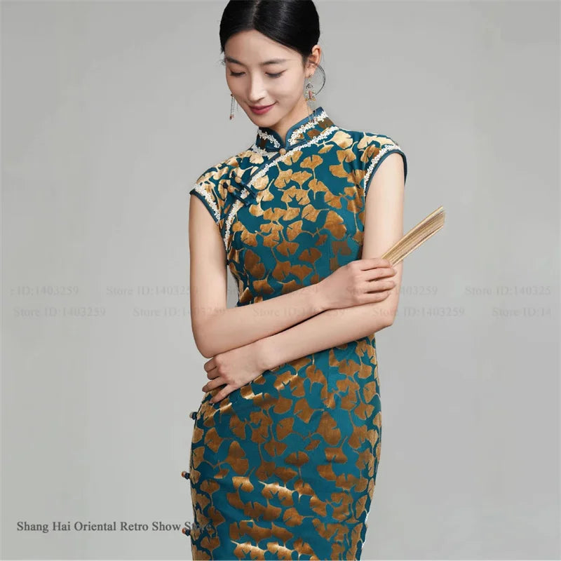 Chinese New Year Chesongam Sexy Long Split Vestidos Festival Party Dress Tradition Mandarin Collar Qipao Hanfu Chinese Dress