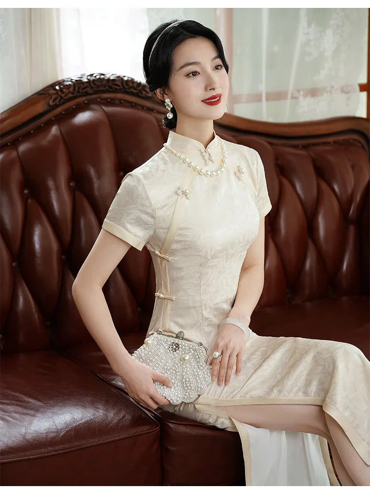 Classic Tradition China Qipao Big Size Chinese Dress Women Elegant Long Cheongsam Sexy Jacquard Vestidos Evening Party Dress 3XL