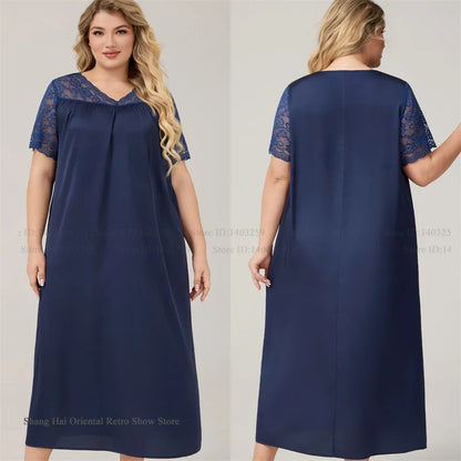 Large Size 3XL 4XL 5XL Long Nightgown Spring Summer New Female Sleepwear Loungewear Sexy Frill Lace Nightdress Ice Silk Homewear