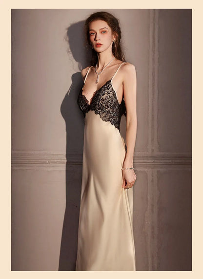Sexy Female Long Robe Nightgown Set Kimono Bathrobe Gown Patchwork Lace Suspender Night Dress Sleepwear Loose Satin Homewear