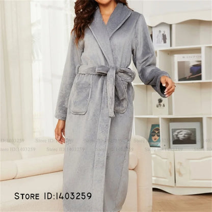 Thicken Warm Women's Long Robe Homewear Comfortable Soft Flannel Kimono Bathrobe Gown Sleepwear Winter Coral Fleece Nightwear