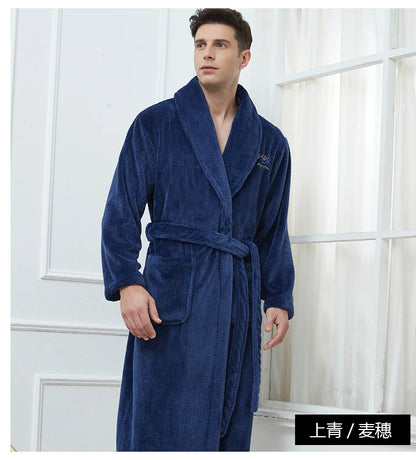 Winter Autumn Thicken Lapel Kimono Shower Robe Men's Warm Flannel Bathrobe Sleepwear with Pocket Loungewear Plus Size 3Xl 4Xl