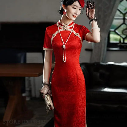 Classic Tradition China Qipao Big Size Chinese Dress Women Elegant Long Cheongsam Sexy Jacquard Vestidos Evening Party Dress 3XL