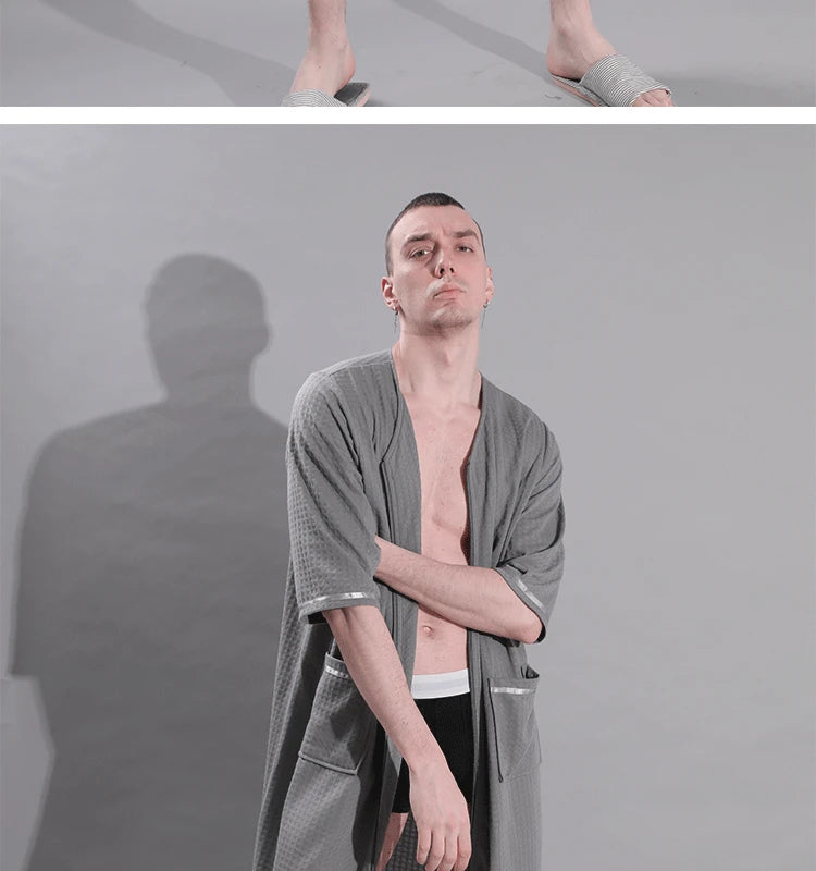 Plus Size 3XL Spring Summer Waffle Kimono Bathrobe Gown Couple Robe Nightgown Women Sleepwear Loose Casual Home Wear Loungewear