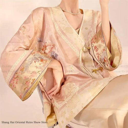 Chinese Style Tang Clothes Jacquard Embroidery Hanfu Cardigan Coat Retro V-Neck Qipao Top Jacket Spring Summer Women's Outwear