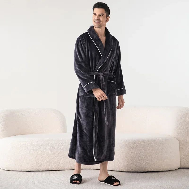 Autumn Winter Women's Sleepwear Thicken Flannel Couple Long Robe Kimono Bathrobe Gown Loungewear Loose Coral Fleece Home Wear