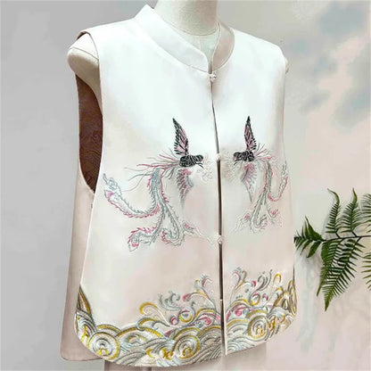 New Chinese Style Tang Clothes Women Tops Jacquard Embroidery Phoenix Qipao Vest Outwear Vintage Hanfu Waistcoat Jacket Big Size