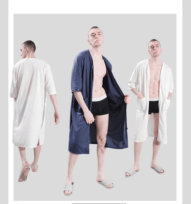 Plus Size 3XL Spring Summer Waffle Kimono Bathrobe Gown Couple Robe Nightgown Women Sleepwear Loose Casual Home Wear Loungewear