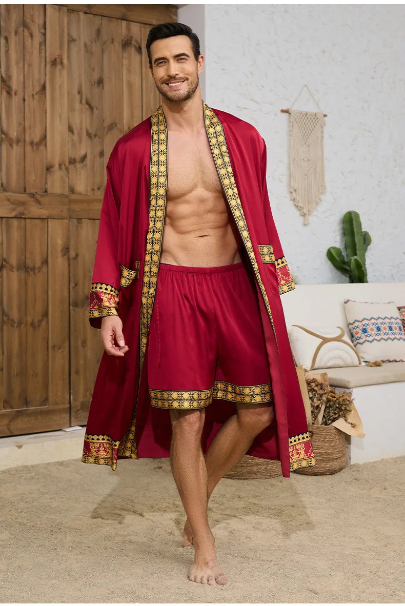 Spring New Men Robe Kimono Bathrobe Gown Baroque Style Silk Satin Sleepwear Home Clothes Loose Casual Loungewear Nightwear