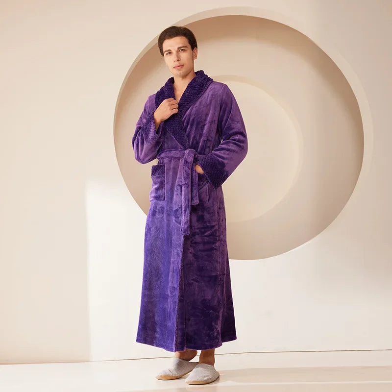 Autumn Winter Coral Fleece Sleepwear Thicken Warm Flannel Couple's Long Robe Men's Kimono Bathrobe Gown Home Clothes Lounge Wear