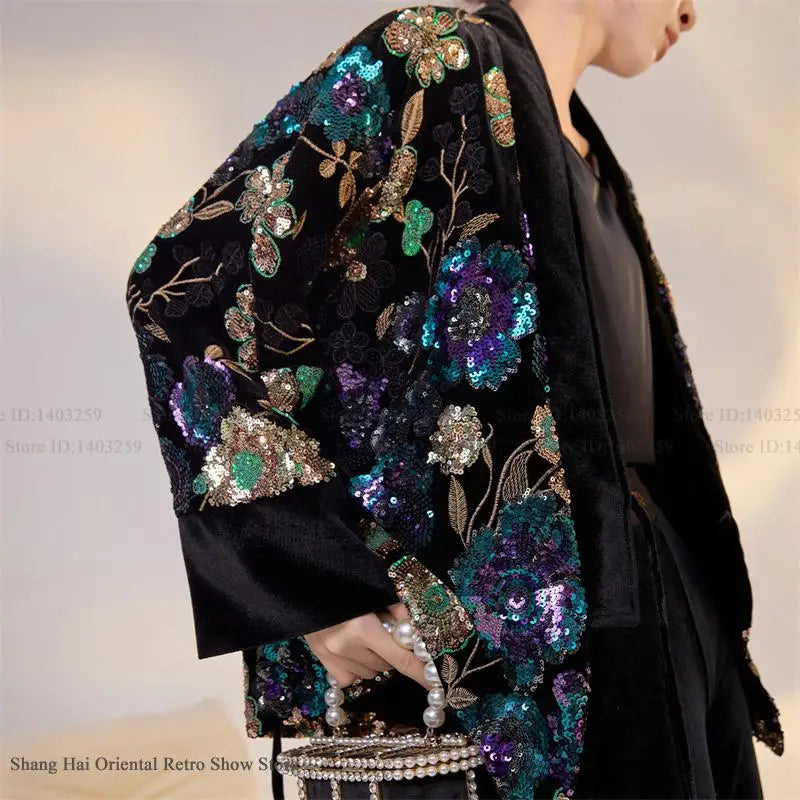 Luxury High-Quality Tang Clothes Jacket Traditional Chinese Qipao Top Hanfu Cardigan Retro Sequin Women's Coat Trendy Outwear