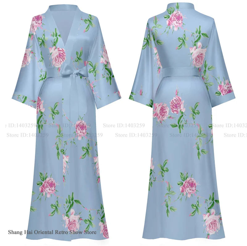 Oversize Long Robe Spring Summer Women Sleepwear Kimono Bathrobe Gown Sexy Satin Nightwear Nightgown Loose Home Dress Loungewear