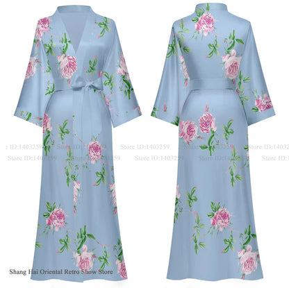 Oversize Long Robe Spring Summer Women Sleepwear Kimono Bathrobe Gown Sexy Satin Nightwear Nightgown Loose Home Dress Loungewear