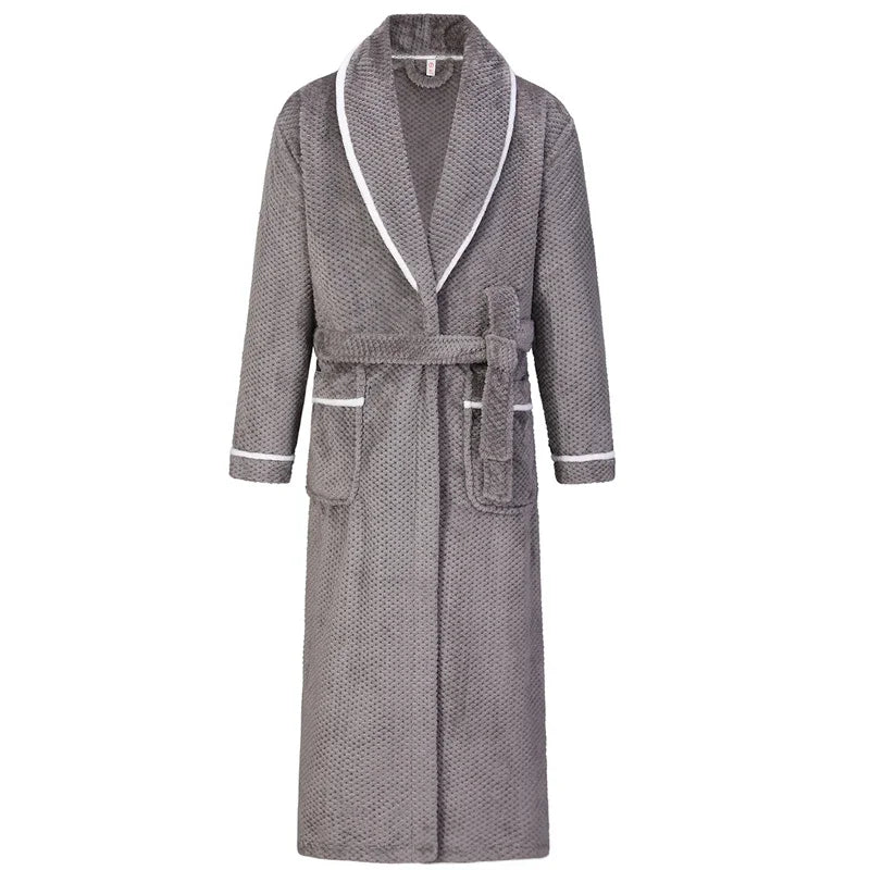 Winter Autumn Thicken Lapel Kimono Shower Robe Men's Warm Flannel Bathrobe Sleepwear with Pocket Loungewear Plus Size 3Xl 4Xl