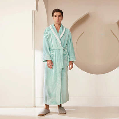 Autumn Winter Coral Fleece Sleepwear Thicken Warm Flannel Couple's Long Robe Men's Kimono Bathrobe Gown Home Clothes Lounge Wear