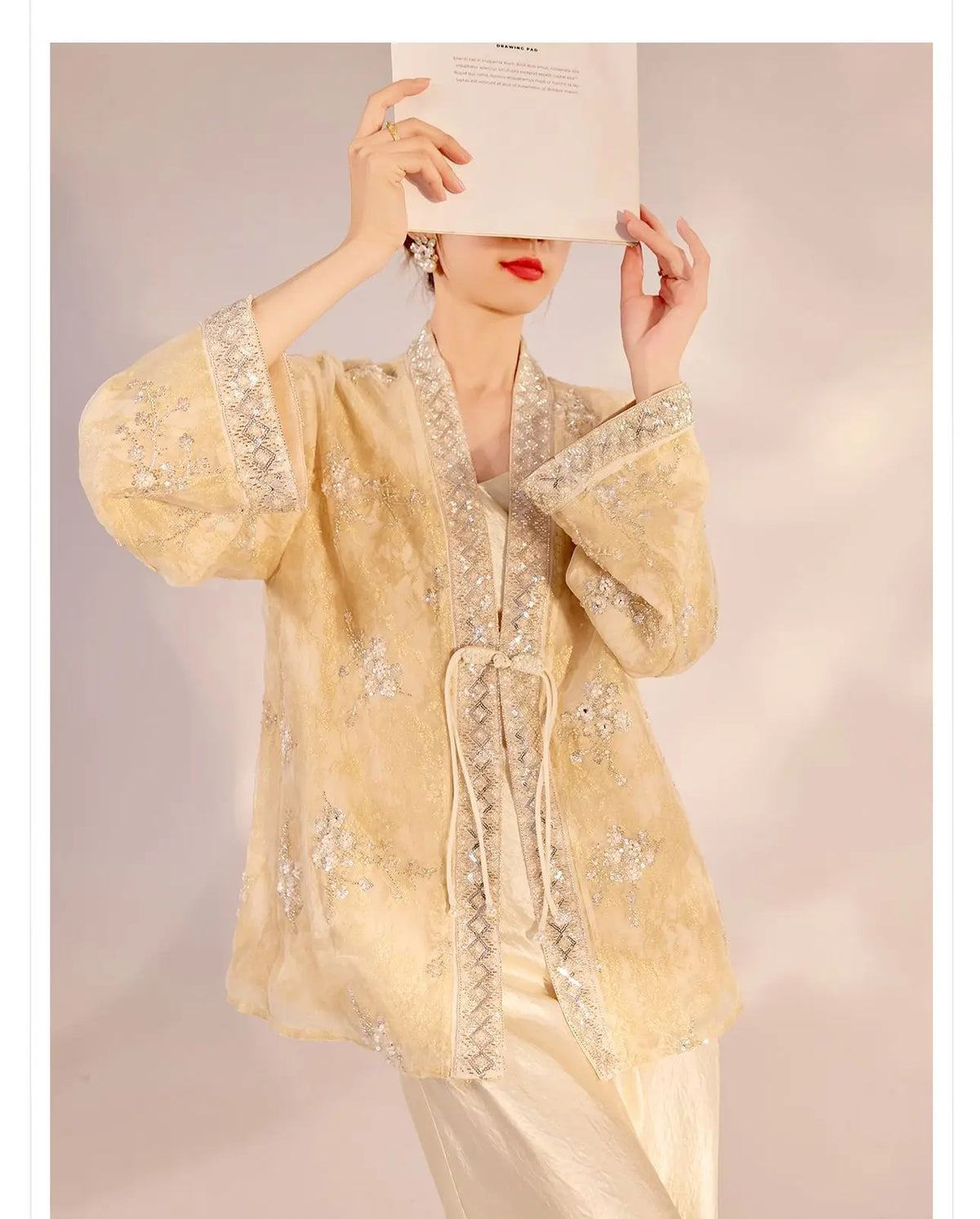 Chinese Style Tang Clothes Qipao Tops Sequin Embroidery Hanfu Cardigan Vintage V-Neck Women Jacket Elegant Spring Summer Outwear