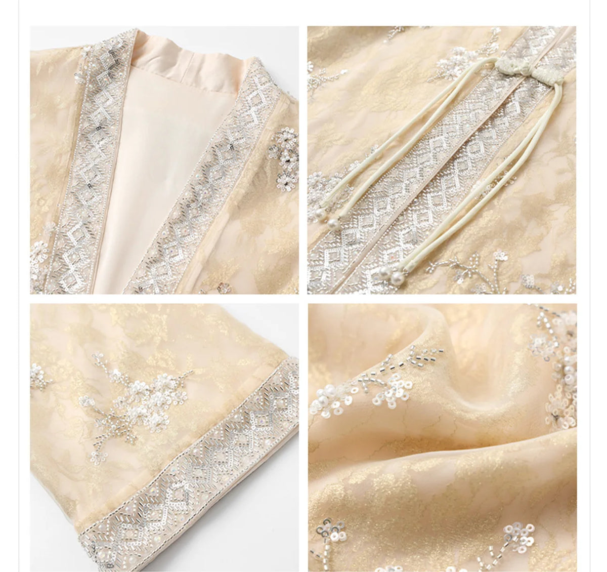 Chinese Style Tang Clothes Qipao Tops Sequin Embroidery Hanfu Cardigan Vintage V-Neck Women Jacket Elegant Spring Summer Outwear