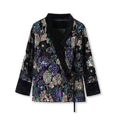 Luxury High-Quality Tang Clothes Jacket Traditional Chinese Qipao Top Hanfu Cardigan Retro Sequin Women's Coat Trendy Outwear