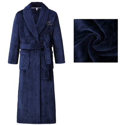 Autumn Winter Flannel Long Robe Couple Thicked Warm Sleepwear Men Casual Bathrobe Gown Plus Size Nightgown Women Loose Home Wear