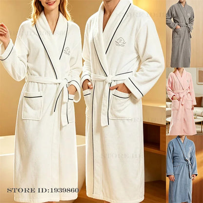 Thicken Cotton Terry Couple Sleepwear Long Robe Homewear New Nightwear Towel Bathrobe Kimono Gown Loose Casual Loungewear