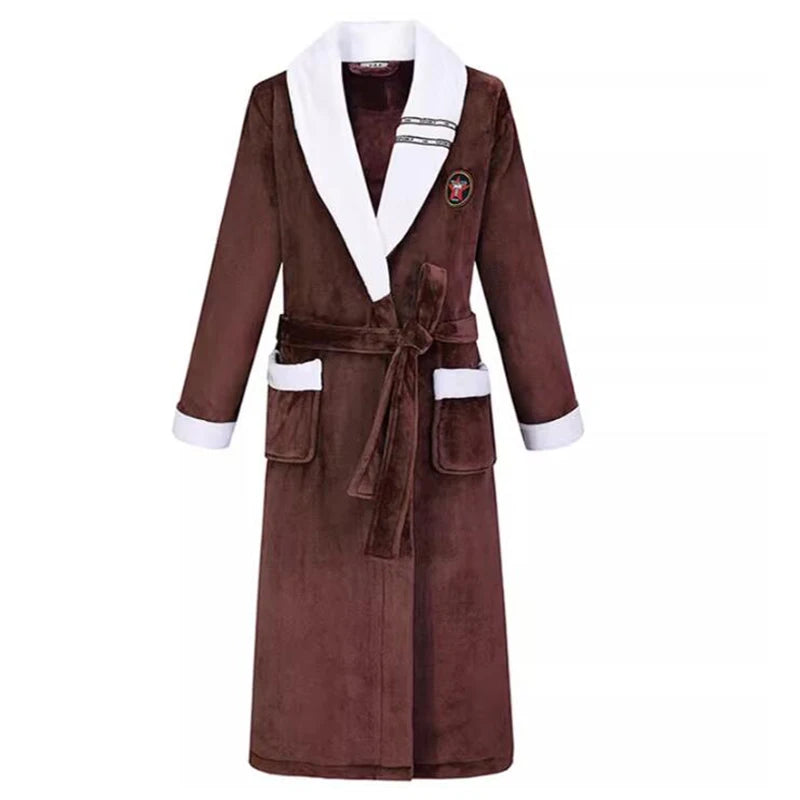 Plus Size 3XL 4XL Couple Flannel Robe Kimono Bathrobe Gown Thickened Coral Fleece Sleepwear Female Long Nightgown Loose Homewear