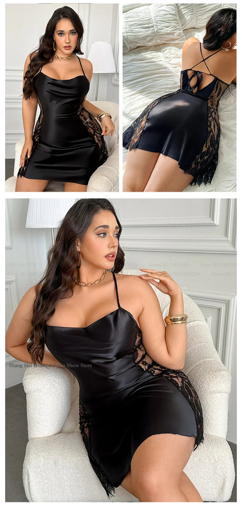 Large Size 3XL 4XL 5XL Womens Nightgown Chemise Sleepwear Sexy Hollow Out Lace Nightdress Lingerie Loose Satin Homewear Nightie