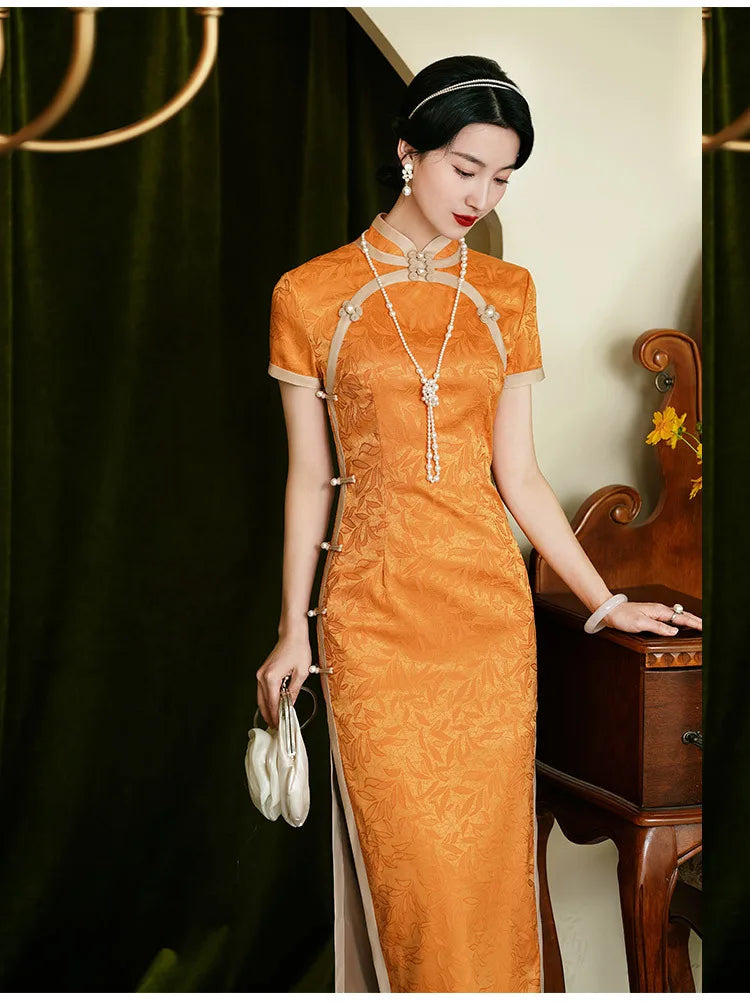 Classic Tradition China Qipao Big Size Chinese Dress Women Elegant Long Cheongsam Sexy Jacquard Vestidos Evening Party Dress 3XL
