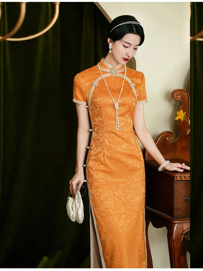 Classic Tradition China Qipao Big Size Chinese Dress Women Elegant Long Cheongsam Sexy Jacquard Vestidos Evening Party Dress 3XL
