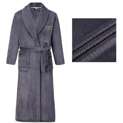 Autumn Winter Flannel Long Robe Couple Thicked Warm Sleepwear Men Casual Bathrobe Gown Plus Size Nightgown Women Loose Home Wear