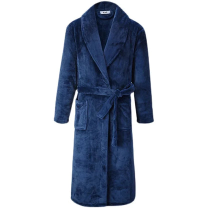 Winter Autumn Thicken Lapel Kimono Shower Robe Men's Warm Flannel Bathrobe Sleepwear with Pocket Loungewear Plus Size 3Xl 4Xl