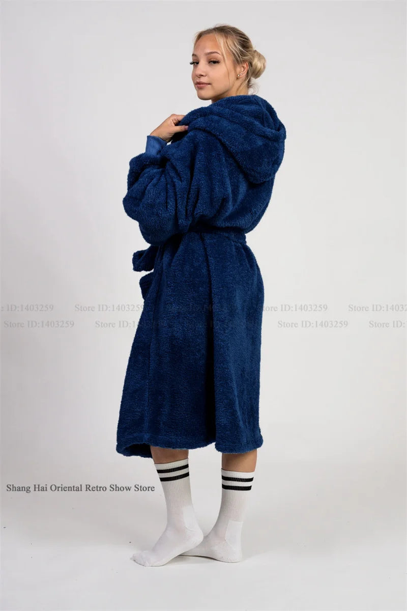 Thicken Coral Fleece Mens Hooded Long Robe Sleepwear Autumn Winter New Nightwear Homewear Loose Casual Flannel Loungewear Pajama