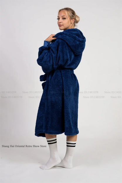 Thicken Coral Fleece Mens Hooded Long Robe Sleepwear Autumn Winter New Nightwear Homewear Loose Casual Flannel Loungewear Pajama