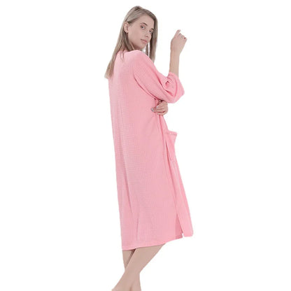 Plus Size 3XL Spring Summer Waffle Kimono Bathrobe Gown Couple Robe Nightgown Women Sleepwear Loose Casual Home Wear Loungewear