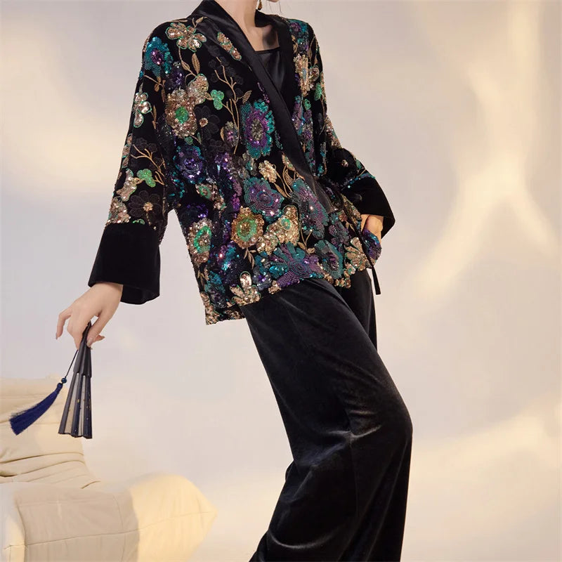 Luxury High-Quality Tang Clothes Jacket Traditional Chinese Qipao Top Hanfu Cardigan Retro Sequin Women's Coat Trendy Outwear