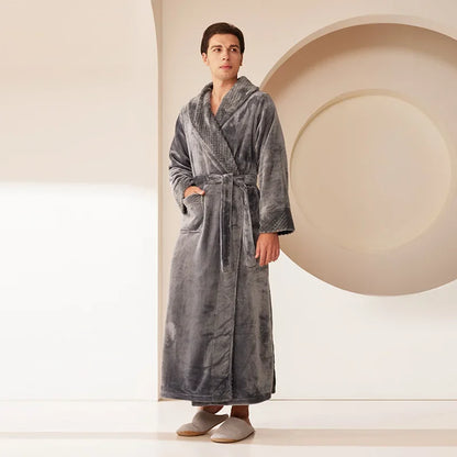 Autumn Winter Coral Fleece Sleepwear Thicken Warm Flannel Couple's Long Robe Men's Kimono Bathrobe Gown Home Clothes Lounge Wear