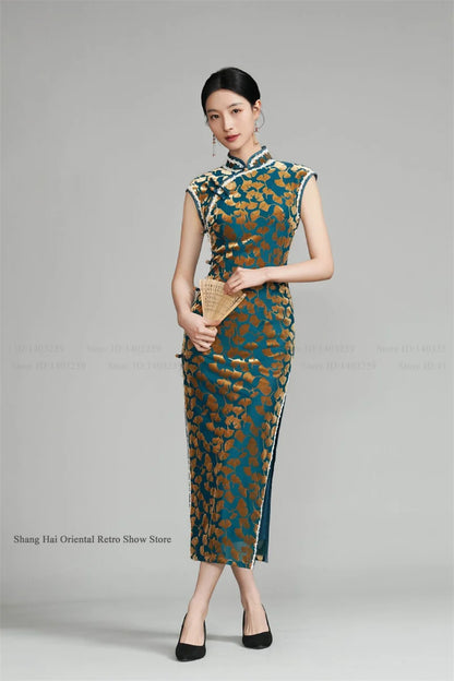 Chinese New Year Chesongam Sexy Long Split Vestidos Festival Party Dress Tradition Mandarin Collar Qipao Hanfu Chinese Dress