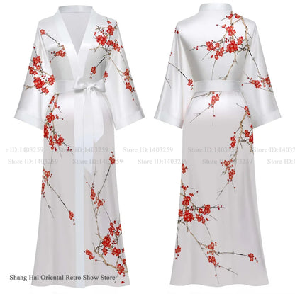 Oversize Long Robe Spring Summer Women Sleepwear Kimono Bathrobe Gown Sexy Satin Nightwear Nightgown Loose Home Dress Loungewear
