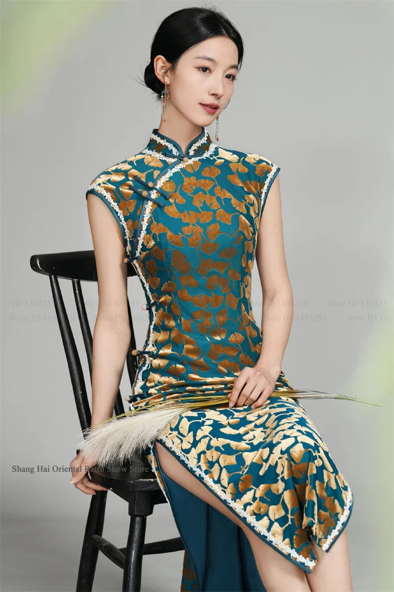 Chinese New Year Chesongam Sexy Long Split Vestidos Festival Party Dress Tradition Mandarin Collar Qipao Hanfu Chinese Dress