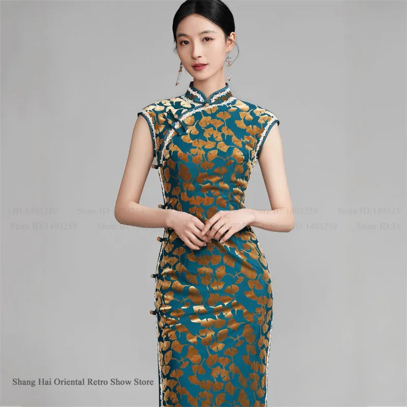 Chinese New Year Chesongam Sexy Long Split Vestidos Festival Party Dress Tradition Mandarin Collar Qipao Hanfu Chinese Dress