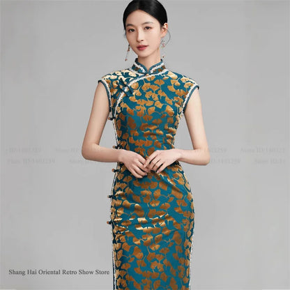 Chinese New Year Chesongam Sexy Long Split Vestidos Festival Party Dress Tradition Mandarin Collar Qipao Hanfu Chinese Dress