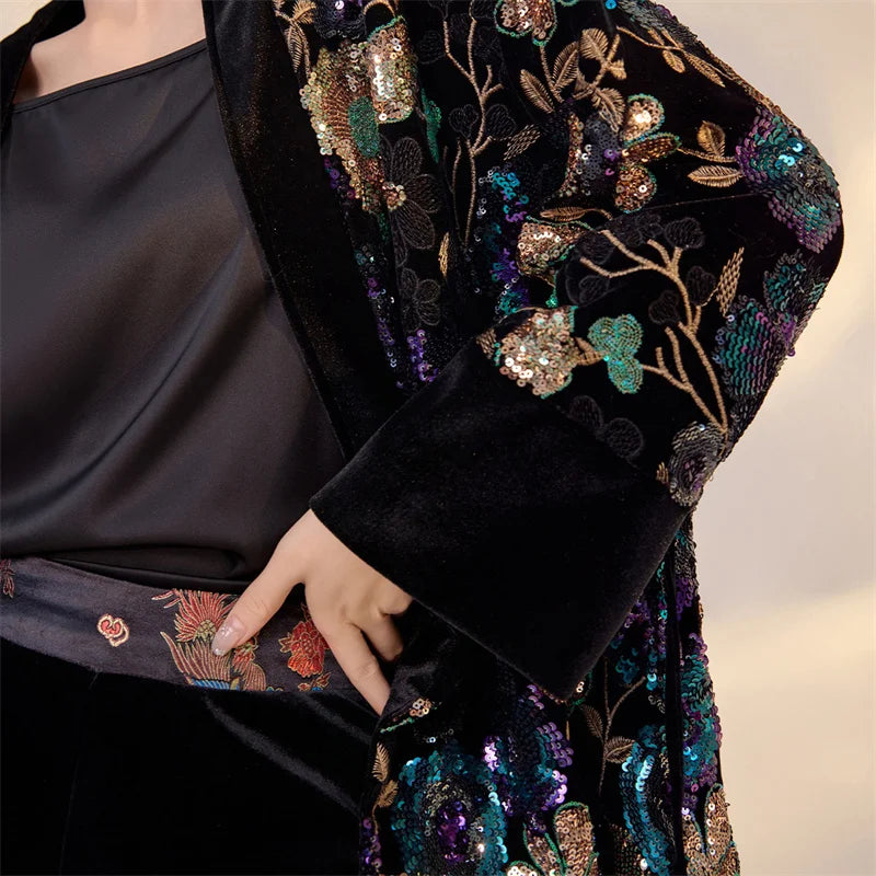 Luxury High-Quality Tang Clothes Jacket Traditional Chinese Qipao Top Hanfu Cardigan Retro Sequin Women's Coat Trendy Outwear