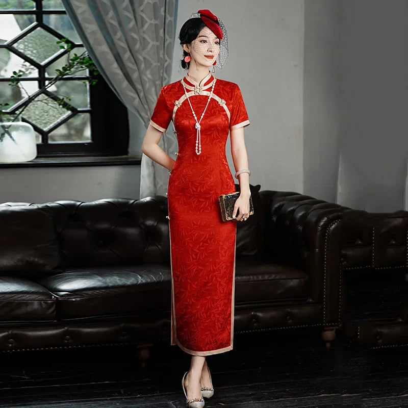 Classic Tradition China Qipao Big Size Chinese Dress Women Elegant Long Cheongsam Sexy Jacquard Vestidos Evening Party Dress 3XL