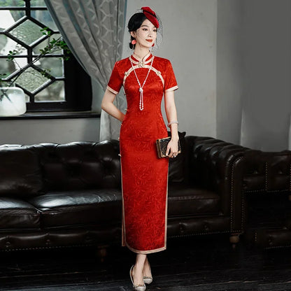 Classic Tradition China Qipao Big Size Chinese Dress Women Elegant Long Cheongsam Sexy Jacquard Vestidos Evening Party Dress 3XL
