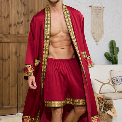Spring New Men Robe Kimono Bathrobe Gown Baroque Style Silk Satin Sleepwear Home Clothes Loose Casual Loungewear Nightwear