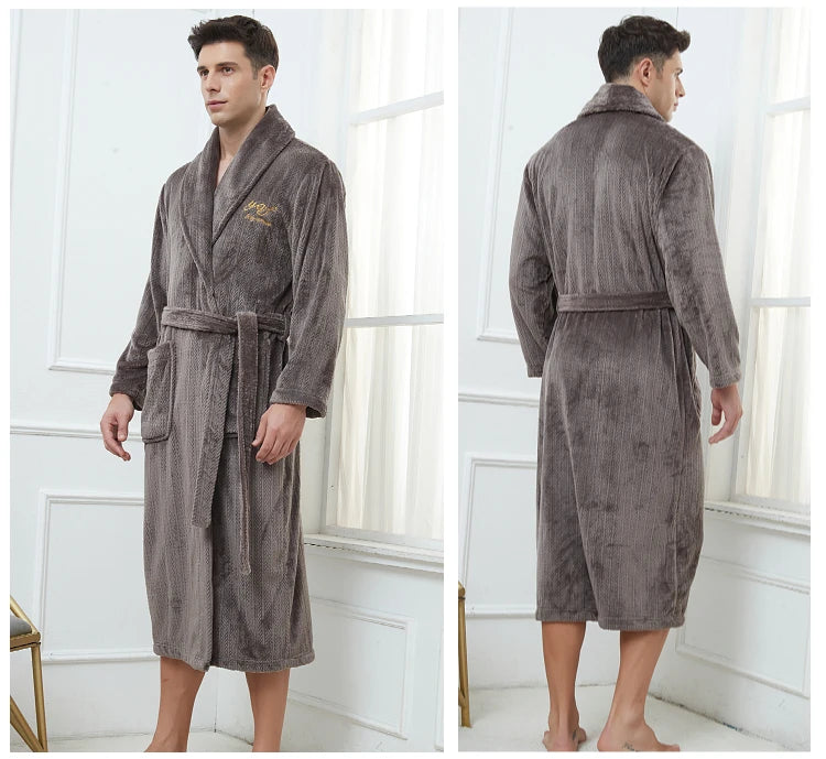 Winter Autumn Thicken Lapel Kimono Shower Robe Men's Warm Flannel Bathrobe Sleepwear with Pocket Loungewear Plus Size 3Xl 4Xl