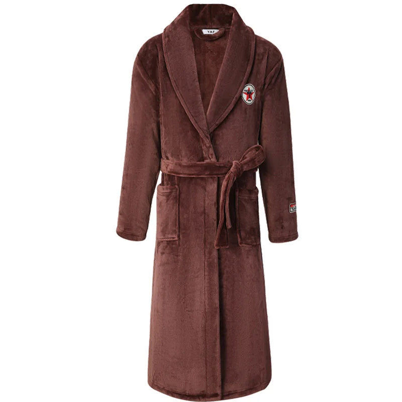 Plus Size 3XL 4XL Couple Flannel Robe Kimono Bathrobe Gown Thickened Coral Fleece Sleepwear Female Long Nightgown Loose Homewear