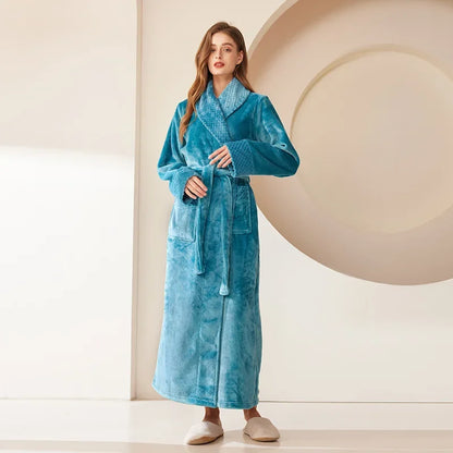 Autumn Winter Coral Fleece Sleepwear Thicken Warm Flannel Couple's Long Robe Men's Kimono Bathrobe Gown Home Clothes Lounge Wear