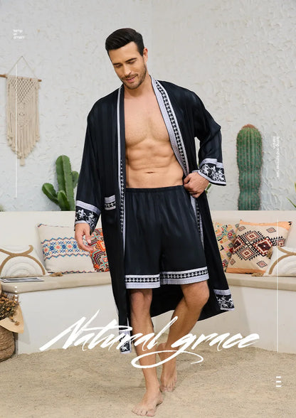 Spring New Men Robe Kimono Bathrobe Gown Baroque Style Silk Satin Sleepwear Home Clothes Loose Casual Loungewear Nightwear